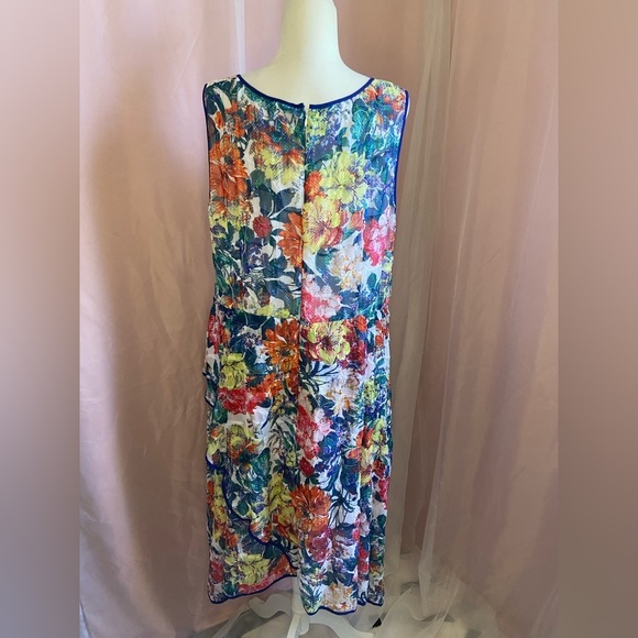 Adrianna Papell Floral Print Asymmetrical Fit & Flare Dress Lettuce Trim - Picture 12 of 14
